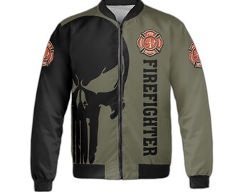 Firefighter Bomber Jacket, Fire Department Gift for Men, Fireman Flight Jacket, First Responder Apparel, Personalized Hero Coat