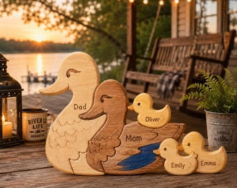 Personalized Duck Family Wooden Sign, Custom Family Name Puzzle, Wooden Duck Plaque, Home Decor Father's Day Gift Family Name Keepsake