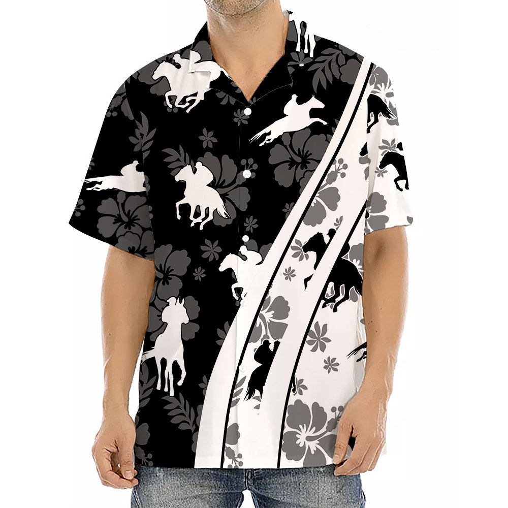 Personalized Horse Racing Hawaiian Shirt, Cowboy Western Aloha Shirt, Kentucky Derby, Summer Hawaiians Shirts, Horse Lover Shirt