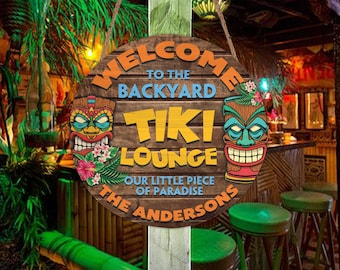 Personalized Tiki Bar Round Wood Sign Tiki Bar Tiki Hut Tiki Lounge Outdoor Bar Backyard Decor Beach House Tiki Decor Pool Sign Bar Sign