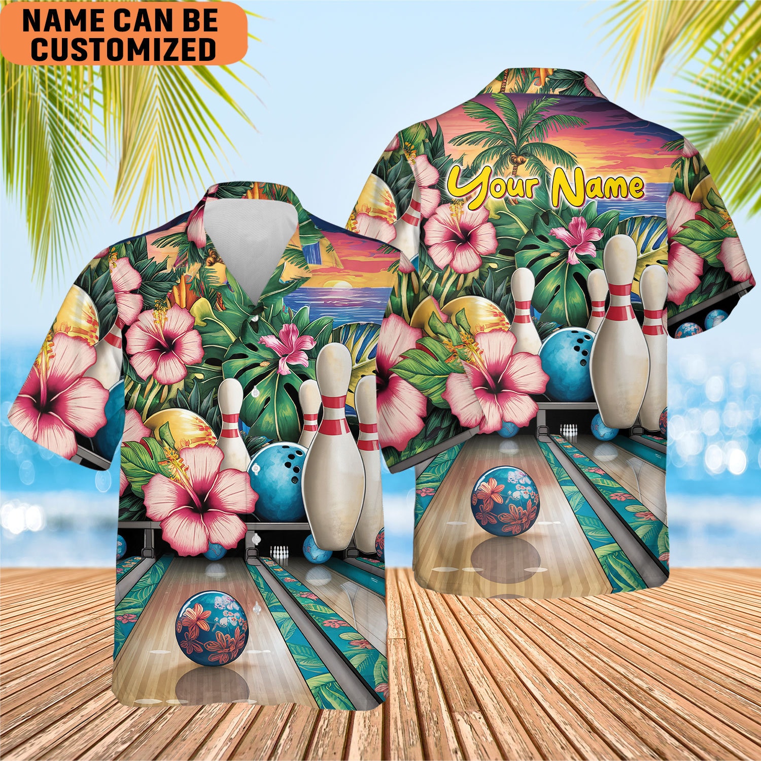 Personalized Tropical Hibiscus Bowling Hawaiian Shirt Bowling Team