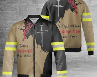 Firefighter Bomber Jacket, Fire Department Gift for Men, Fireman Flight Jacket, First Responder Apparel, Personalized Hero Coat