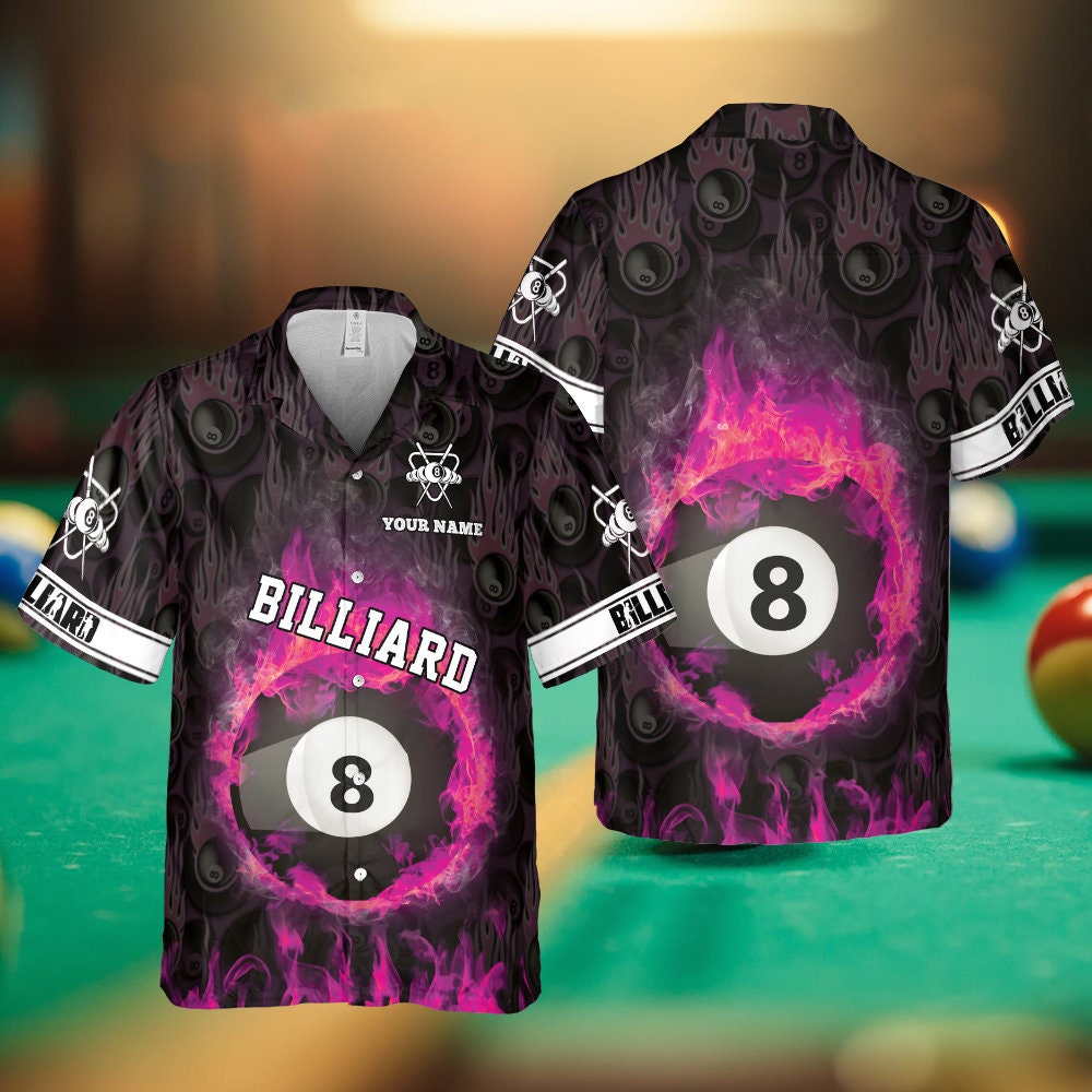 8 Ball Pool Fire Flame Billard Hawaiian Shirt Billard Team Hawaii Shirt Pool Player Shirt Gifts For Bachelor Party Billard Lovers
