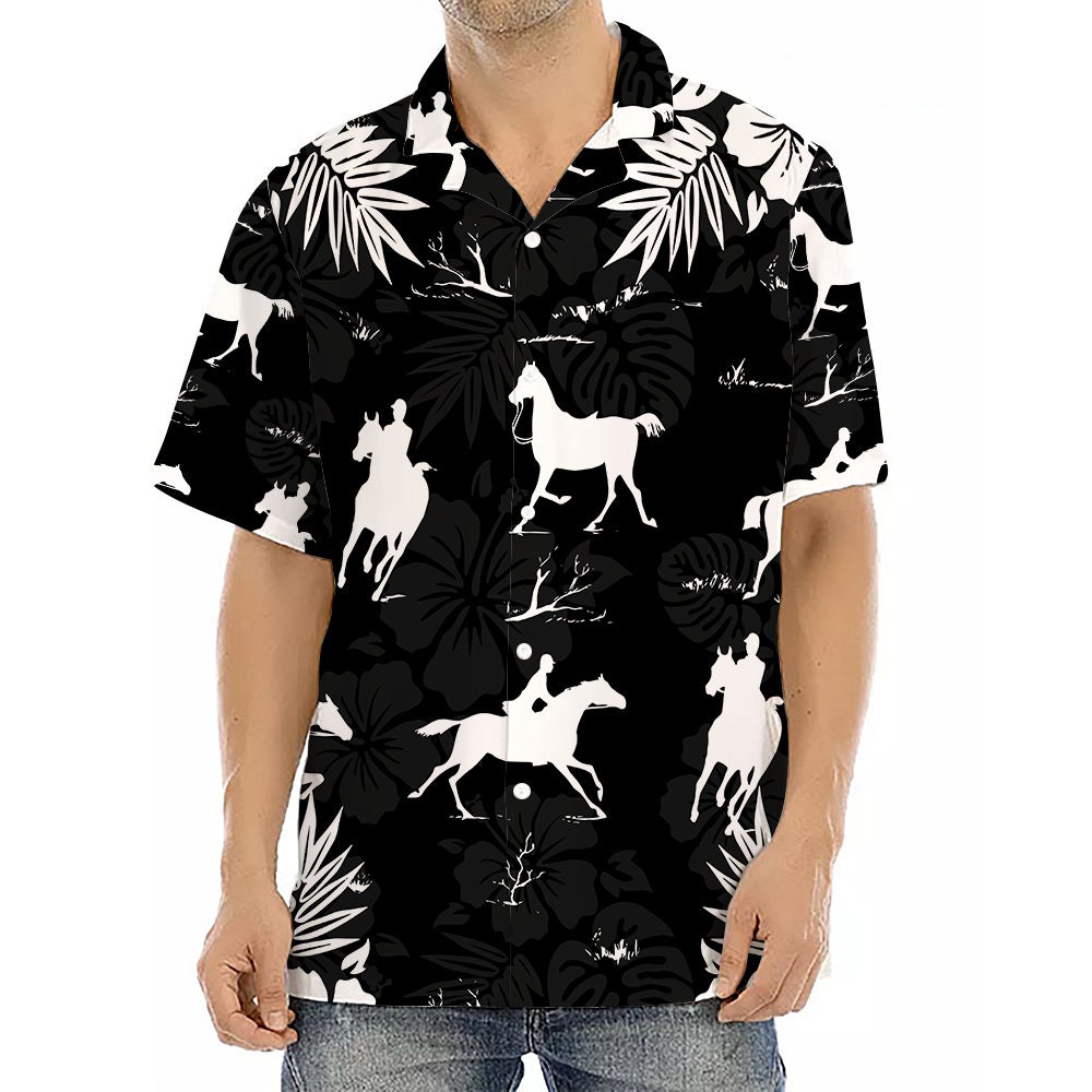 Personalized Horse Riding Tropical Hawaiian Shirt, Cowboy Western Aloha Shirt, Short Sleeve Aloha Shirt, Summer Shirts, Horse Racing Shirt