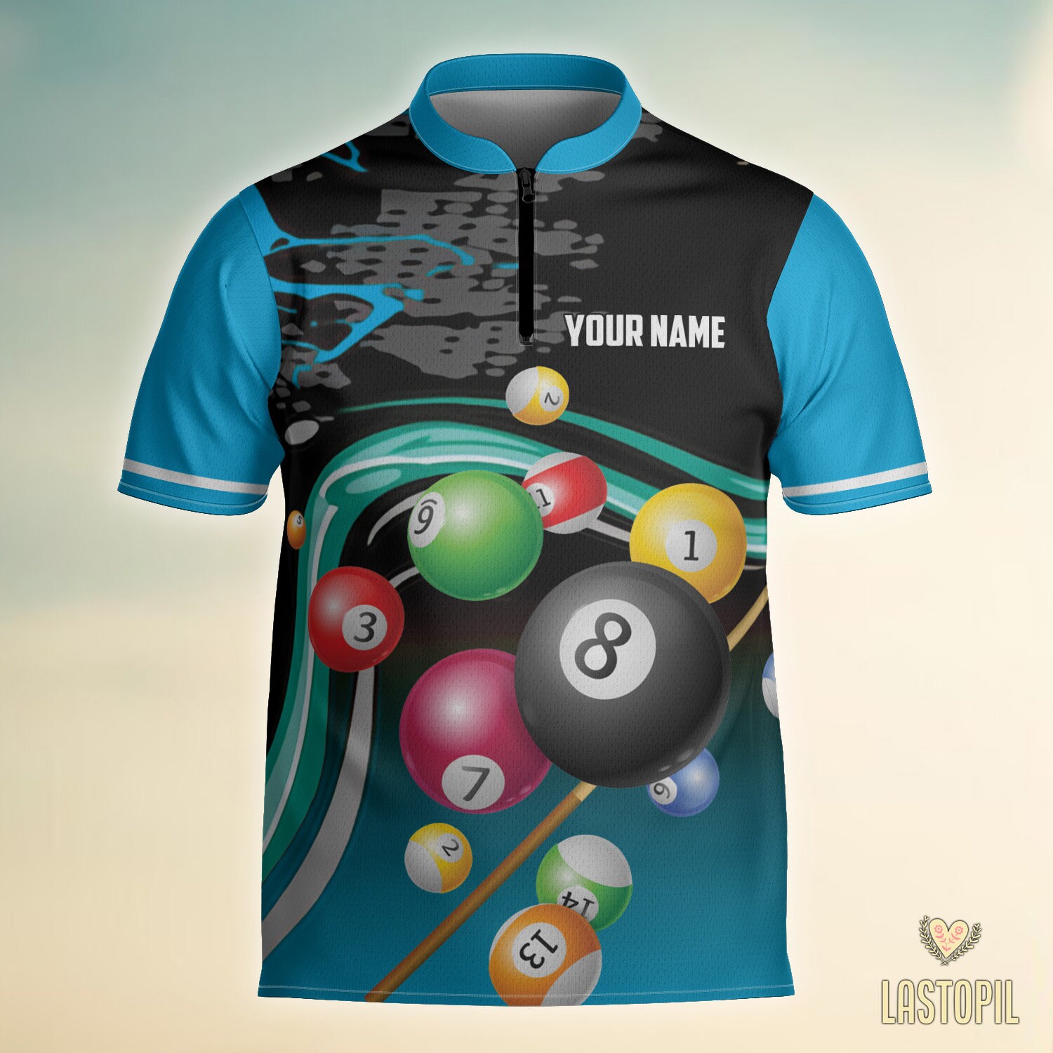 thumbnail image 2 of Personalized Vintage Smoke Us Flag Billiard Quarter-Zip Shirts For Men, 8 Ball Pool Team Jerseys 2 of 11