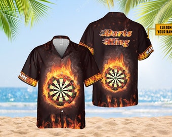 Personalized Darts King Fire Flame Hawaiian Shirt, Dart Shirt, Gift For Bachelor Party, Darts Club Hawaii Shirt, Gift For Darts Lovers