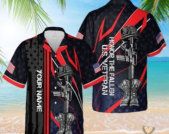 Personlig veteran hedrar den fallna Hawaii-skjortan soldat patriotisk skjorta gåva för veteraner, Memorial Day amerikansk flagga skjorta