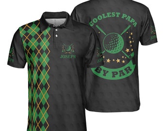 Personalized Golfing Coolest Papa By Par Polo Shirt Golf Polo Shirt Gifts For Golfers Dad, Grandpa Lightweight Men's Golf Shirts