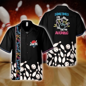 May include: Black bowling shirt with a bowling ball and pins design. The back of the shirt says "Sometimes I can almost hear the ten pin laughing".