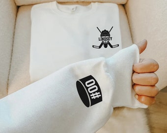 Personalized Hockey Goalie Embroidered Sweatshirt Ice Hockey Sweatshirt Hockey Player Pullover Sweatshirt Hockey Mom Shirt Hockey Shirt