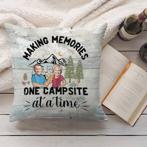 Personalized Camping Family Pillowcases, Making Memories One Camsite Throw Pillow Cover, Gift for Camping Glamping Couple, Dad Mom