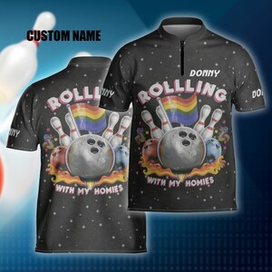 Personifiera bowlingtröja, anpassad spelartröja, lagnamnströja, bowlingkäglar, kvarts dragkedja, skärpkrage, present till bowlingspelare, lagbowlare, present