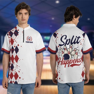 Personalized Name Split Happens Bowling Jersey, Bowling Pins Shirt For Men, Zip Jersey, Gift For Bowling Player, Bowlers Gift Bowling Team