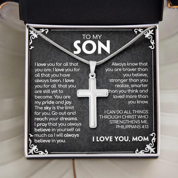 To My Son Cross Necklace, Son And Mom Necklace Gift From Mom, Son Jewelry Gift From Mother, Birthday, Graduation Gift Mother's day Present