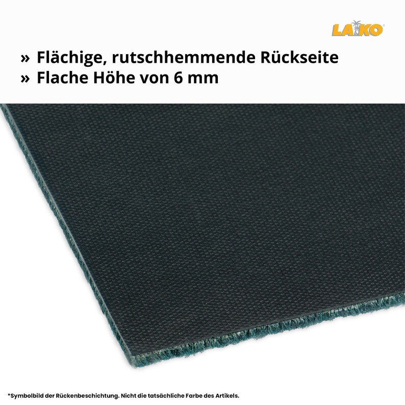K&ouml;nnte beinhalten: Nahaufnahme einer dunkelgr&uuml;nen, rutschfesten R&uuml;ckseite f&uuml;r einen Teppich oder eine Matte. Die R&uuml;ckseite ist strukturiert und hat eine flache H&ouml;he von 6 mm.