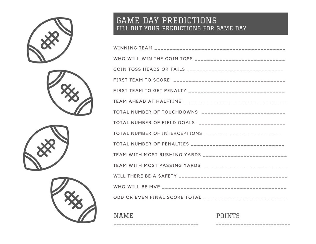 Foot Ball Game Day Predictions | Printable Digital Download - Etsy