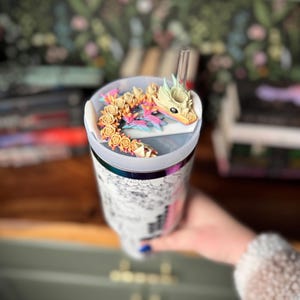 Baby Dragon Stanley Straw Topper | Rose Dragon | 3d Printed Dragon | Stanley Straw Topper | Fidget Toy