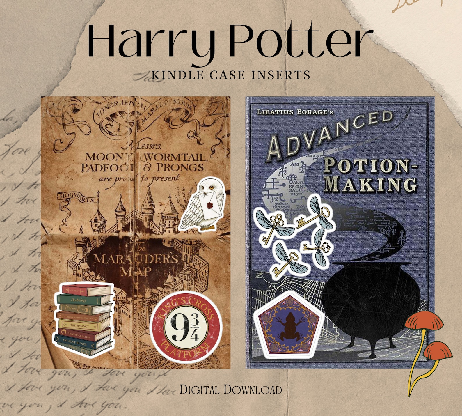 Hogwards Wizard Potter Case Inserts, for Kindle PRINTABLE Prints