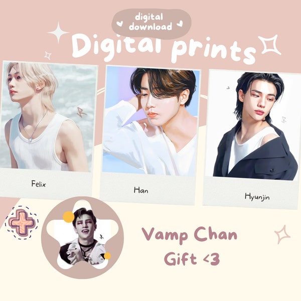 Streunende Kinder Set! Han, Hyunjin, Felix + Bang chan Geschenk! Stray Kids Wandkunst, DIGITAL DOWNLOAD! Kpop Kunstdruck, Digitaldruck