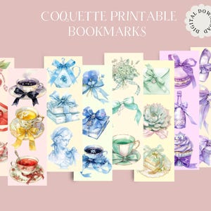 Set van 13 afdrukbare bladwijzers | Coquette schattig pastel | Digitale download | Cadeaus voor boekenliefhebbers | Romantische bladwijzers | Soft Girl-tijdperk | Roze strikken
