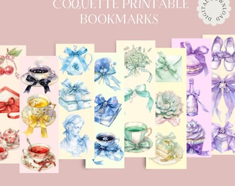 Set of 13 Printable Bookmarks | Coquette Cute Pastel | Digital Download | Book Lovers Gifts | Romance Bookmarks | Soft Girl Era | Pink Bows