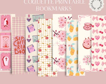 Set of 8 Printable Bookmarks | Coquette Cute Pastel | Digital Download | Book Lovers Gifts | Romance Bookmarks | Soft Girl Era | Pink Bows