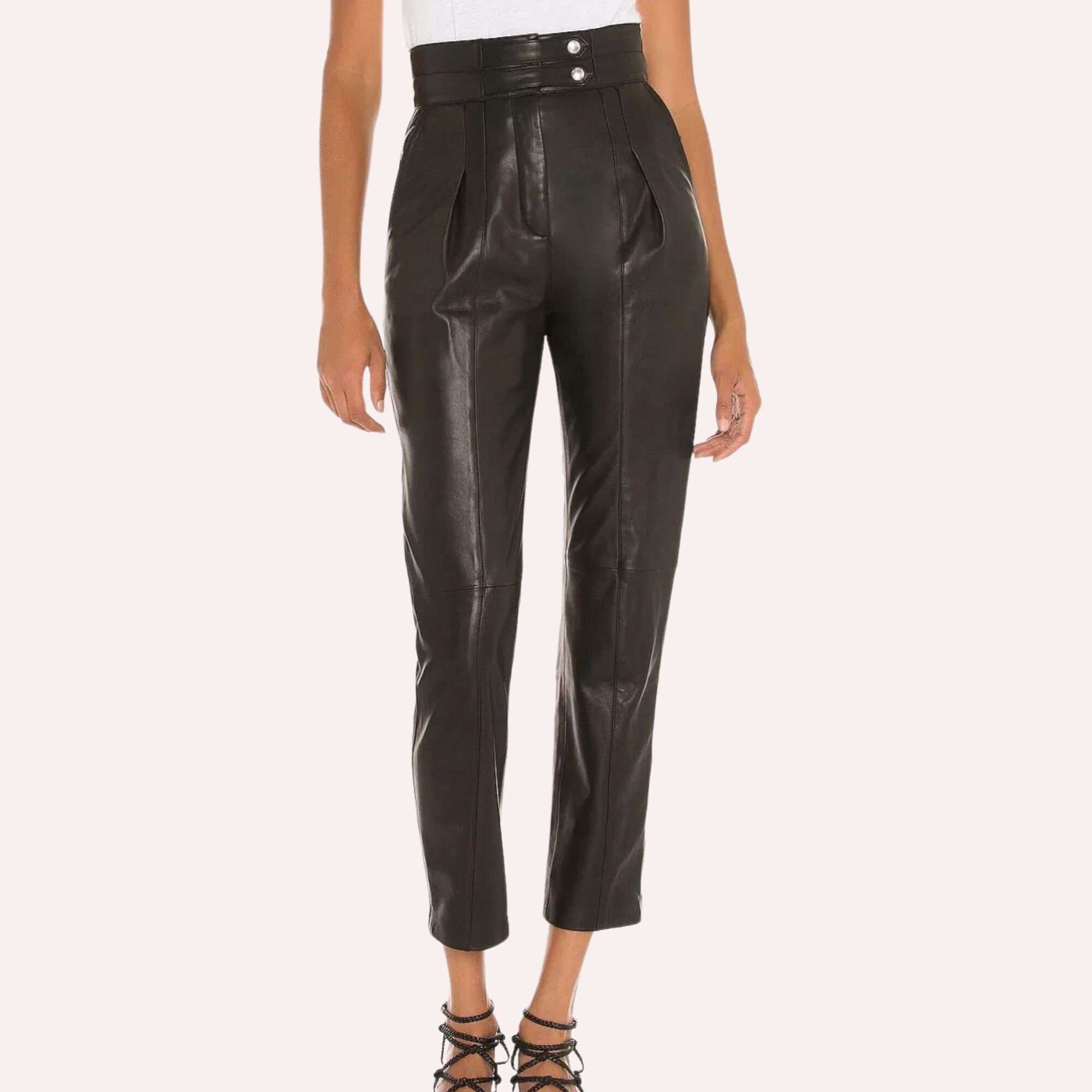 Women Elegant Style Genuine Black Leather Capris, Stylish Handmade Leather Capri Pants for Party