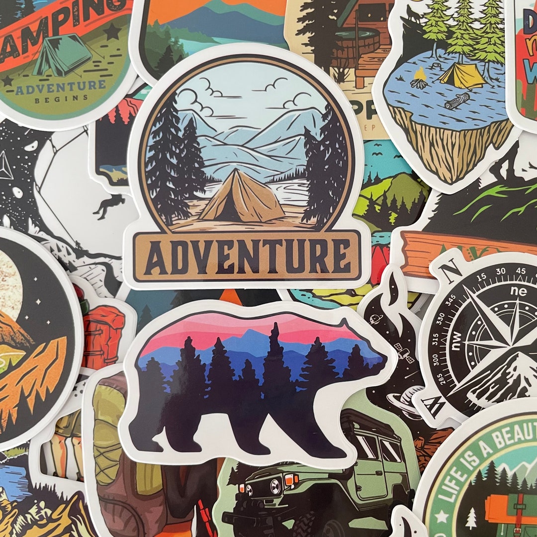 50pcs Outdoors Stickers Vinyl Decal Camping Hiking Sticker Pack, Glossy ...