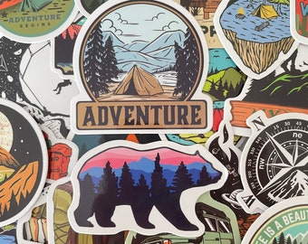 50pcs Outdoors Stickers Vinyl Decal Camping Hiking Sticker Pack, Glossy Finish, Waterproof PVC