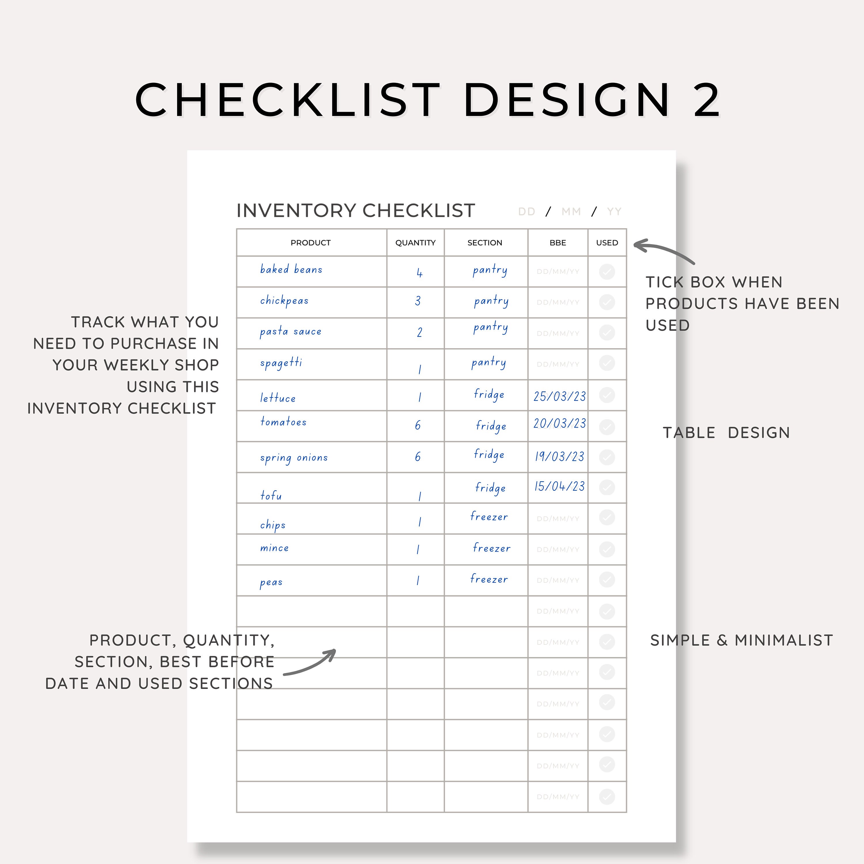 Inventory Checklist Planner, Digital, Downloadable, Kitchen ...