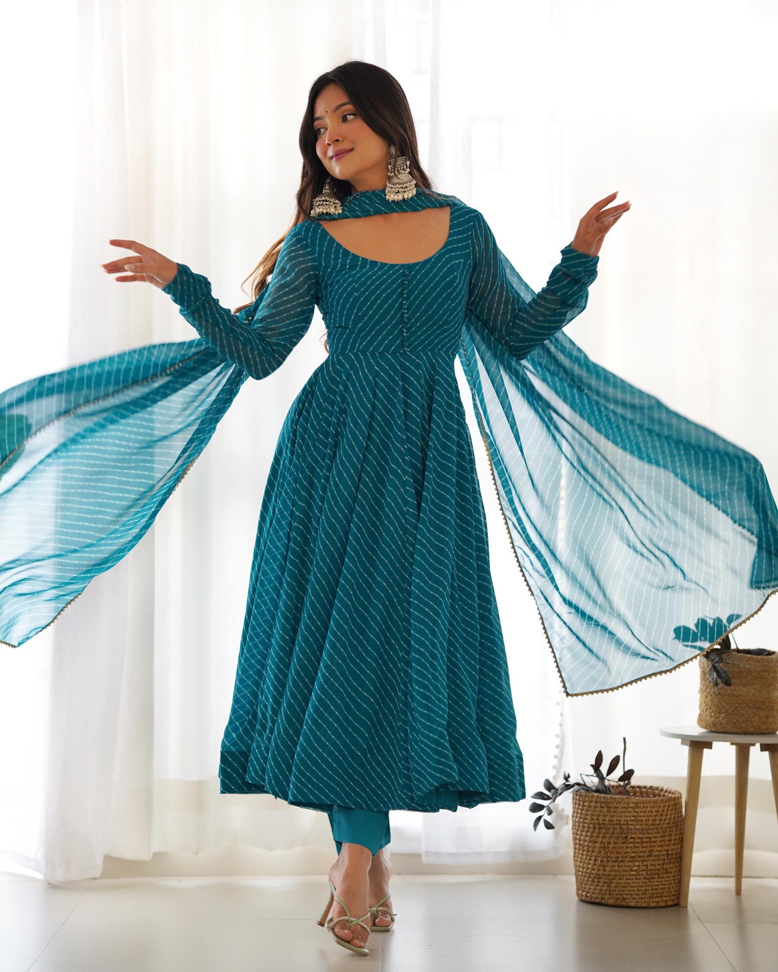 HEAVY PURE SOFT FOX GEORGETTE LAHERIYA PRINT BlUE KURTI