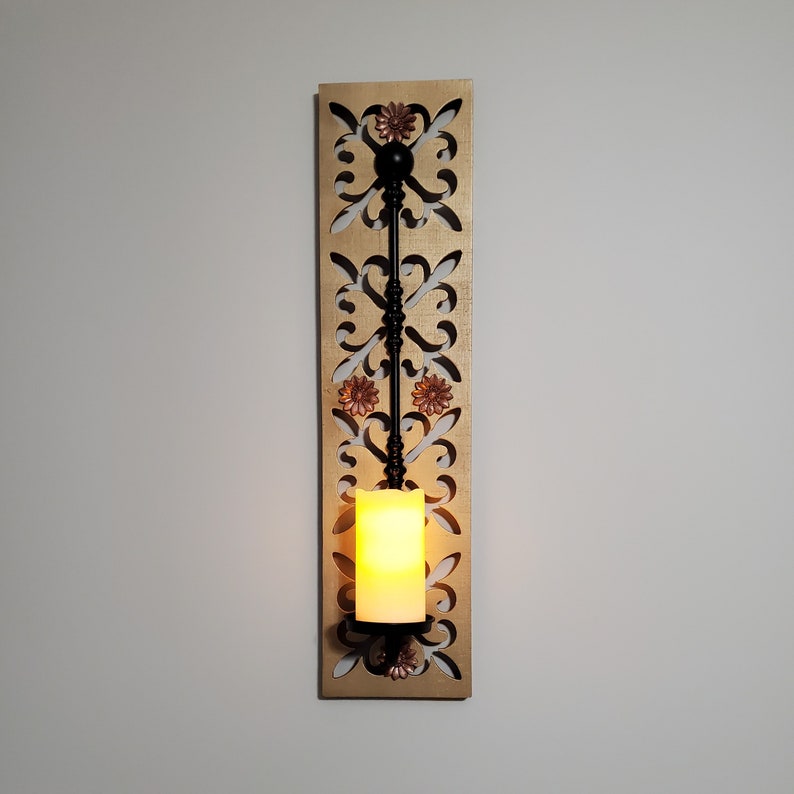 Golden & Black Wood Wall Sconce. There Are Slight Matte Golden and a