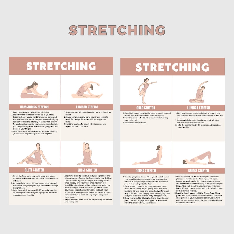 Editable Stretching and Foam Rolling Chart Cheat Sheet Canva A4 Health ...