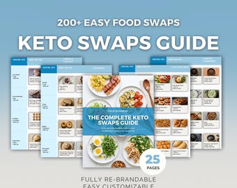 Guía de sustituciones cetogénicas / Plantilla editable de Canva, libro electrónico de nutrición, dieta baja en carbohidratos, entrenador listo para usar