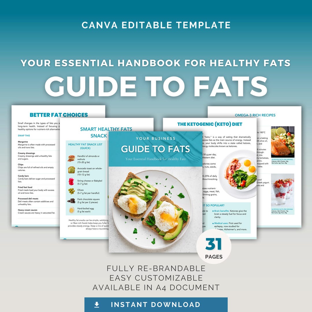 Fat Example Template Guide to Fats: Editable Canva Nutrition Template for Health Coaches ...
