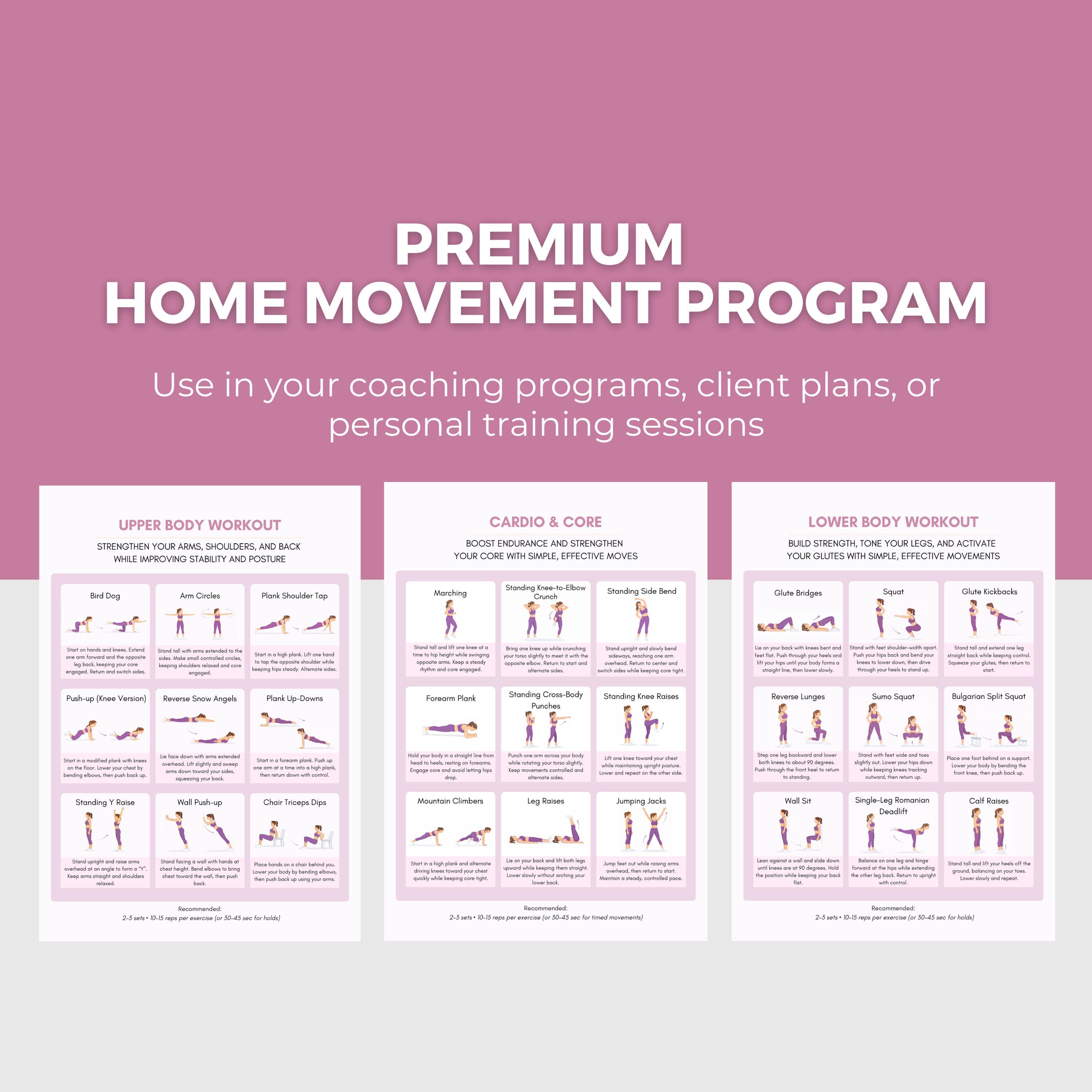 Home Movement Program | Editable Canva Template, Workout Illustration ...