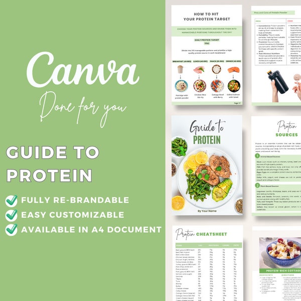 Editable Canva Template Guide to Protein | Health Resource | Nutrition | Health and Fitness Coach | Protein Sources | High Protein Recipes