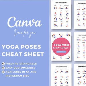 Bewerkbare Canva Yogahoudingen Cheat Sheet | A4 | Instagram-grootte | Gezondheidscoaching | Welzijn | Flexibiliteit | Mindfulness | Trainingsroutine |