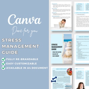 Edytowalny szablon Canva Stress Management Guide | Trener zdrowia | Techniki uważności i relaksacji | Samoopieka | Ulgę w stresie | Wellness