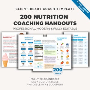 Documents de coaching en nutrition | 200 aide-mémoire et infographies Canva modifiables | Pack numérique DPP