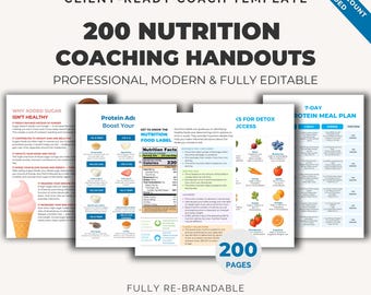 Nutrition Coaching Handouts Canva Template with 200 Infographics and Health Coach PLR