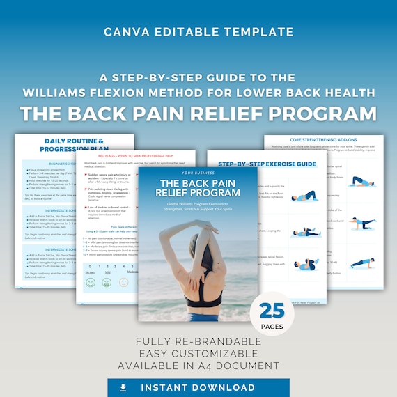 Back Pain Relief Program | Editable Canva Template | Health & Fitness Coaching | Instant Download, DFY PLR