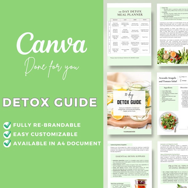 Editable Canva Template Detox Guide | 10 day Meal Planner | Cleanse | Holistic Nutrition | Tips | Healthy Recipes | Reset | Wellness | Diet