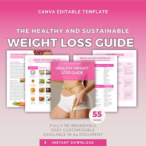 Editable Weight Loss Guide: Canva Template Meal Plan & Workout for Health Coaches, Fat Loss