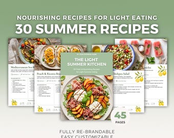 30 Summer Recipes Canva Template, Healthy Cookbook, Nourishing Meals Guide, Health Coach PLR