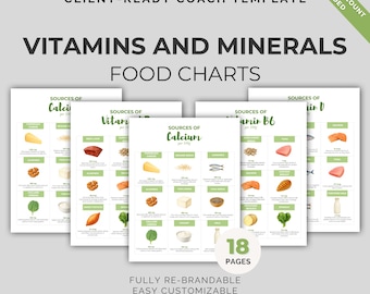 Vitamins & Minerals Food Charts | Editable Canva Template | Nutrition Coach Tool | Digital Download DFY PLR