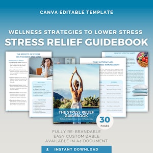 Stress Relief Guidebook: Editable Canva Template for Health Coaches (Mindfulness and Relaxation Resource)