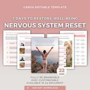 Canva-Vorlage für die Pflege des Nervensystems | 7-Tage-Reset, Stressabbau, Wellness-Leitfaden, PLR-Coaching