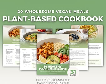 Vegan Cookbook | Editable Canva Template, Nutrition Guide, Healthy Plant-based Recipes, Health Coach PLR