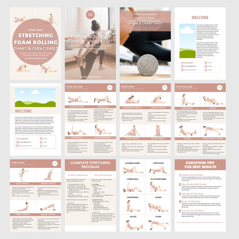 Stretching & Foam Rolling Chart Editable Canva Template A4 Poster for